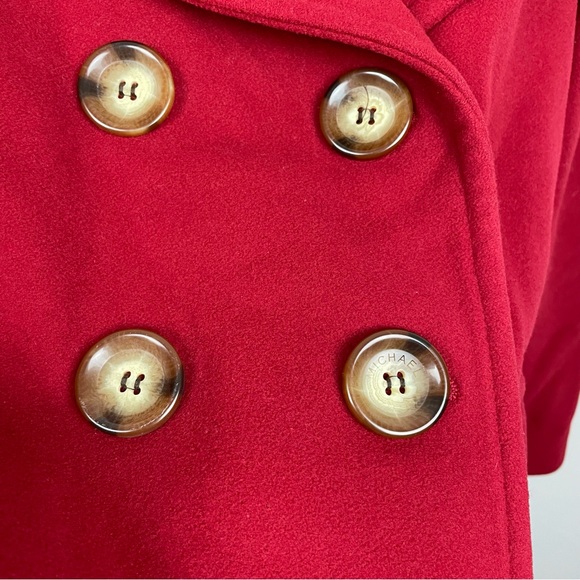 Michael Kors Red Double Breasted Lambwool Pea Coat With Front Pockets Size 4P - Picture 6 of 11